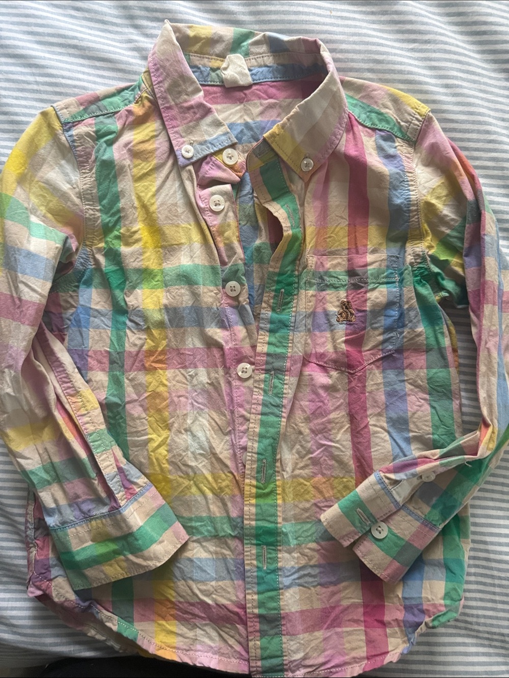 GAP Pastel Plaid Button-Down Shirt in Pink, Green, Yellow, Blue
